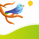 A blue bird tweeting on a branch resembling Twitter, indicating communication.