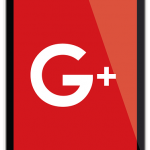 A smartphone with the Google+ logo displayed on the screen.