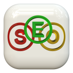 The letters "SEO" in red, green, and yellow, arranged inside circular outlines on a white app icon.