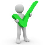 A 3D man holding a large green checkmark, indicating an effective domain name was chosen.