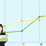 An illustration of a woman holding a tablet is presenting a blog about how to improve search ranking through SEO.