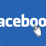 A white hand cursor pointing to the facebook logo.